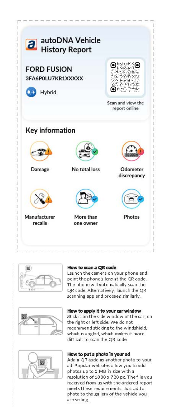 Informe de historial del vehículo de autoDNA - Código QR
