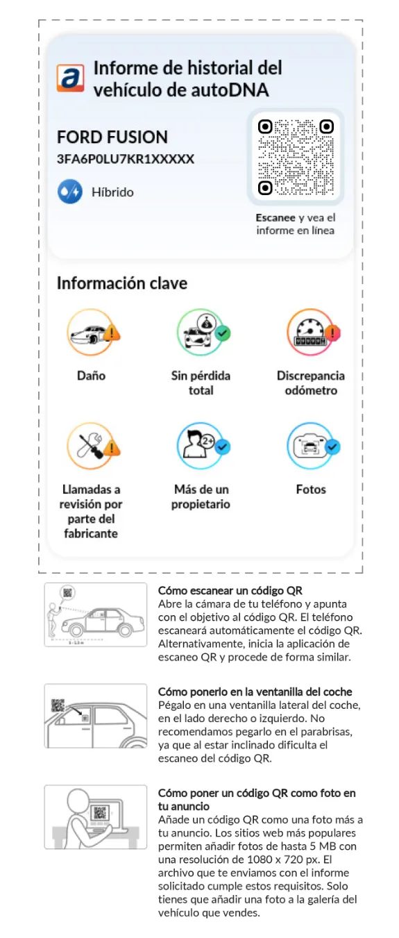 Informe del historial del vehículo de autoDNA - Código QR