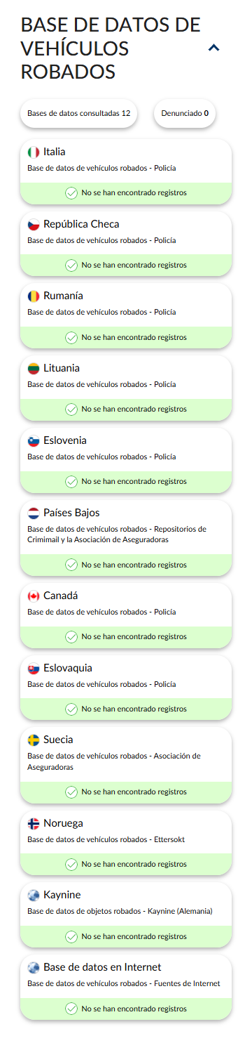 Informe de historial del vehículo de autoDNA - Base de datos de vehículos robados
