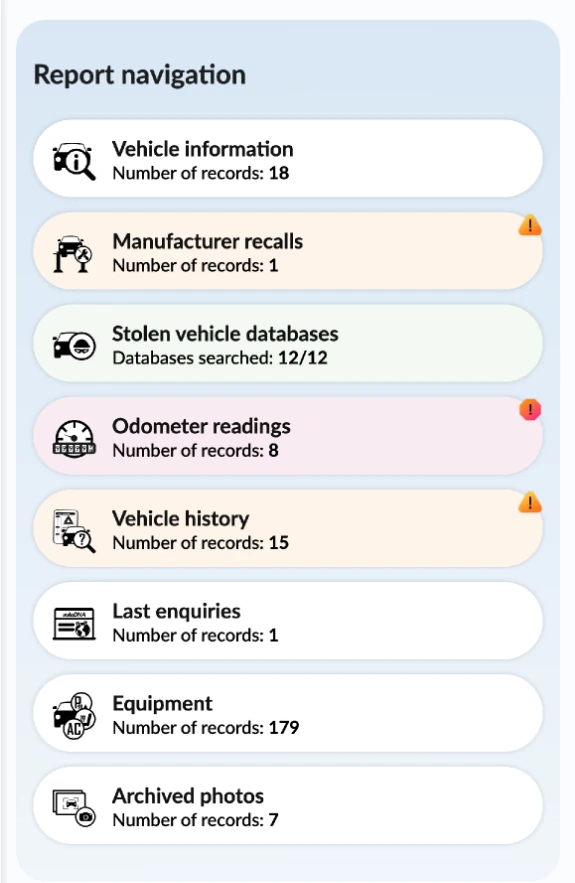 Informe de historial del vehículo de autoDNA - Centro de Notificaciones