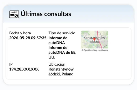 Informe de historial del vehículo de autoDNA - Registro de consultas