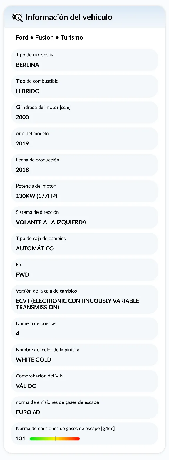 Informe del historial del vehículo de autoDNA: información sobre el vehículo