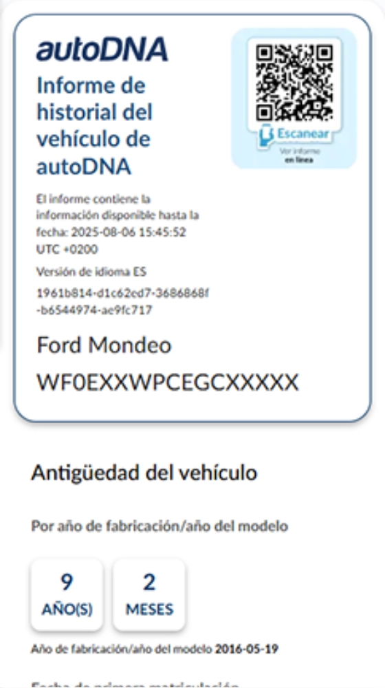 Ejemplo de informe de historial del vehículo de autoDNA - miniatura