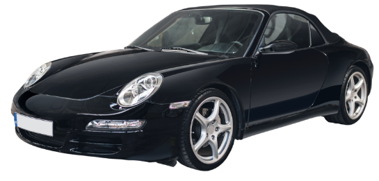 Coche Porsche negro enmarcado con un botón alternador de Antes/Después de la verificación en autoDNA.