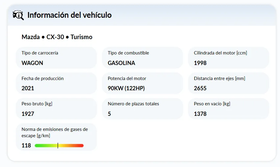 Normas de emisiones en la sección de Información del vehículo del nuevo Informe de historial del vehículo de autoDNA Normas de emisiones en la sección de Información del vehículo del nuevo Informe de historial del vehículo de autoDNA